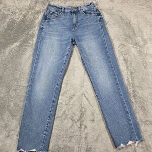 American Eagle Mom Jeans Womens 4 Medium Wash Cropped Raw Hems Preppy